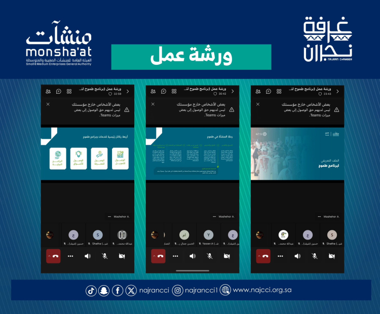 نظّمت غرفة نجران بالتعاون مع الهيئة العامة للمنشآت الصغيرة والمتوسطة منشآت"، ورشة عمل متخصصة بعنوان "برنامج طموح لتحفيز نمو المنشآت الصغيرة والمتوسطة"